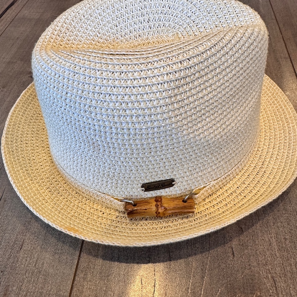 Cream Straw Fedora Hat with Bamboo Accent